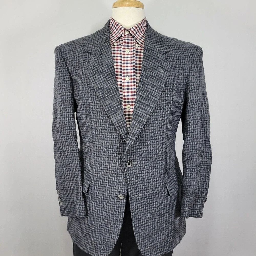 John Alexander Hart Marx Men's Tweed Sport Coat Blazer Two Button Navy Wool 38R‎